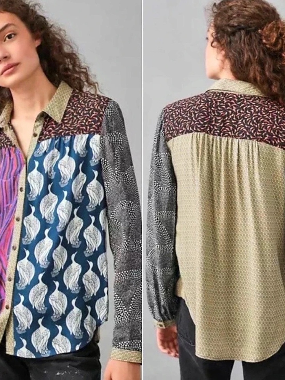 Maeve Paz Contrast Shirt Color Block Button Down Size XSmall
